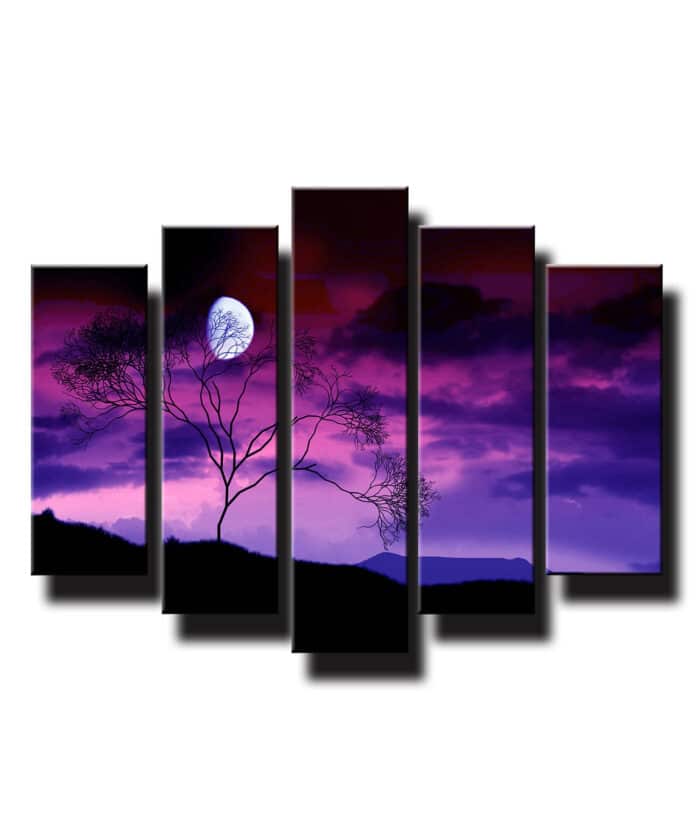 5 dielny obraz na stenu mesiac v noci