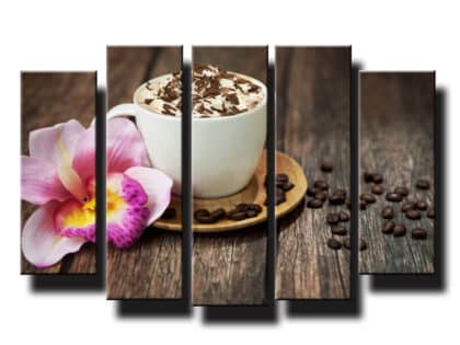 5 dielny obraz na stenu šálka kávy s orchideou
