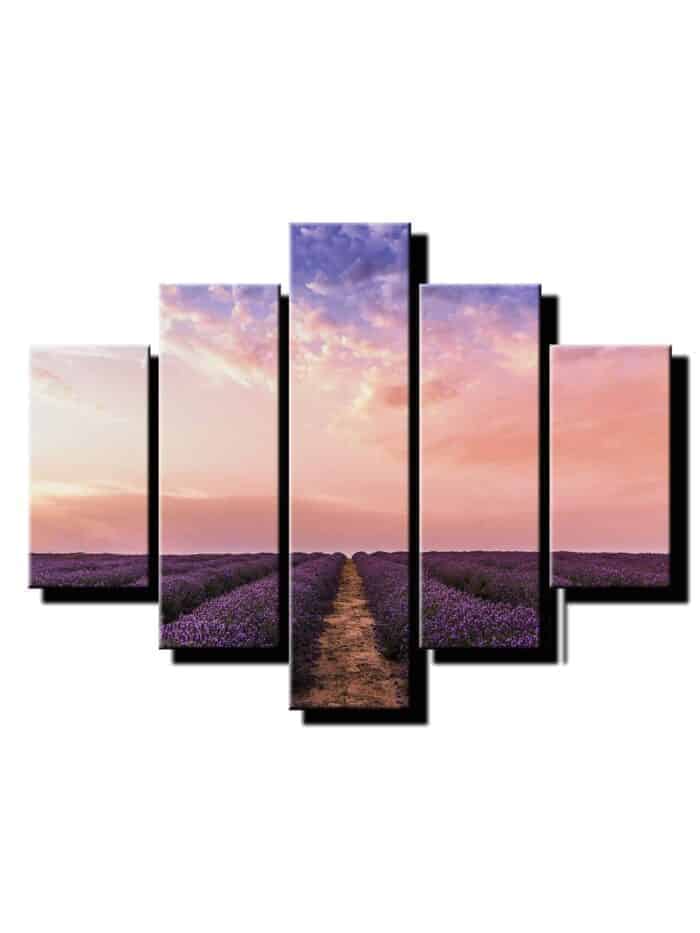päť dielny obraz na stenu levandulove pole s oblakmi-viacielne obrazy-onlinefotka.sk