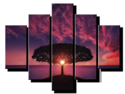 päť dielny obraz na stenu strom so slnkom-viac dielny obraz-onlinefotka.sk