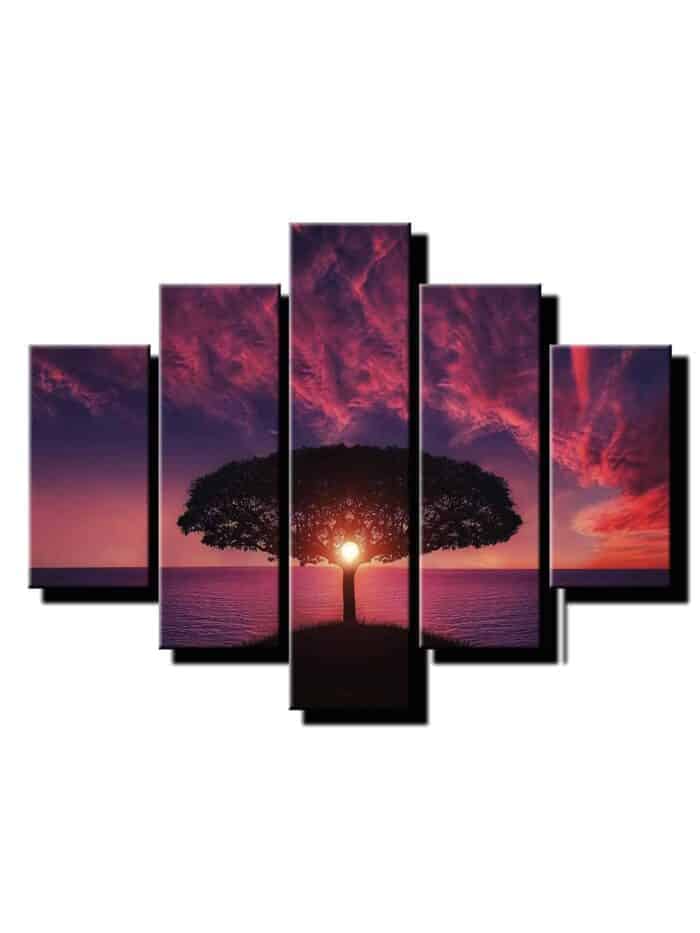 päť dielny obraz na stenu strom so slnkom-viac dielny obraz-onlinefotka.sk