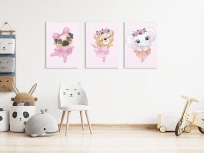 Ruzove-obrazy-pes-medved-slon-Obrazy-pre-deti-Detske-obrazy-Set-obrazov-pre-deti-3-obrazy-pre-deti-Obrazy-do-detskej-izby