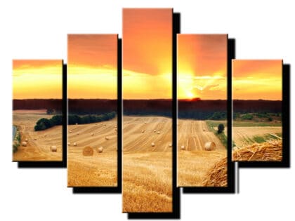 5 dielny obraz baliky slamy na poli-Viac dielny obraz-moderne obrazy na stenu