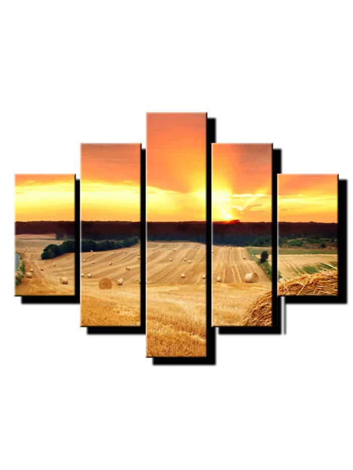 5 dielny obraz baliky slamy na poli-Viac dielny obraz-moderne obrazy na stenu