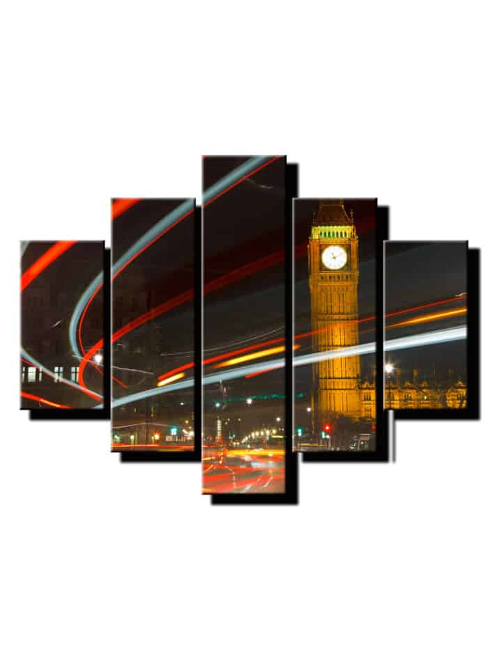5 dielny obraz big ben so svetlami-Viac dielny obraz-moderne obrazy na stenu