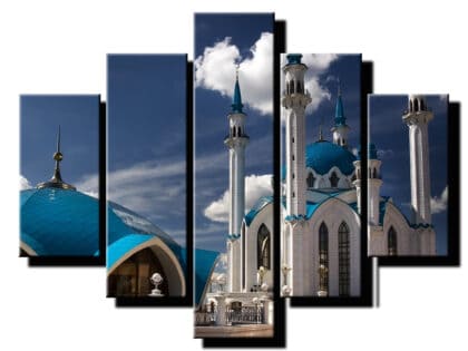 5 dielny obraz budova s vezikami modra-Viac dielny obraz-moderne obrazy na stenu