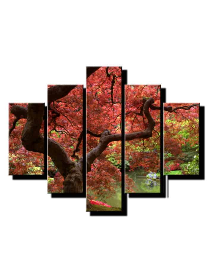 5 dielny obraz červený strom nad jazerom-Viac dielny obraz-moderne obrazy na stenu