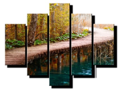 5 dielny obraz drevena cesticka k vodopadu-Viac dielny obraz-moderne obrazy na stenu