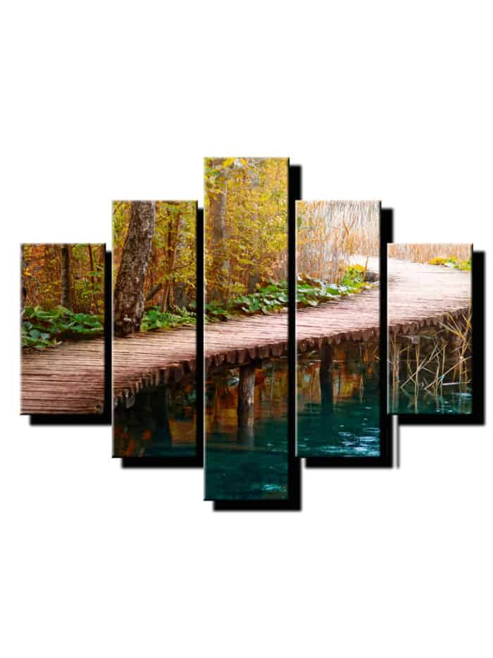 5 dielny obraz drevena cesticka k vodopadu-Viac dielny obraz-moderne obrazy na stenu