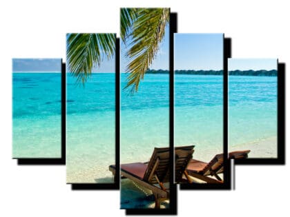5 dielny obraz drevene lehatka na plazi-Viac dielny obraz-moderne obrazy na stenu