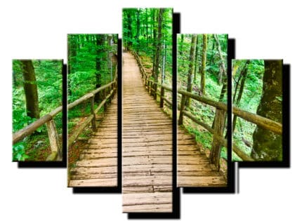 5 dielny obraz dreveny most v lese-Viac dielny obraz-moderne obrazy na stenu