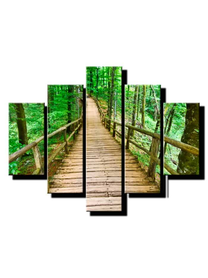 5 dielny obraz dreveny most v lese-Viac dielny obraz-moderne obrazy na stenu