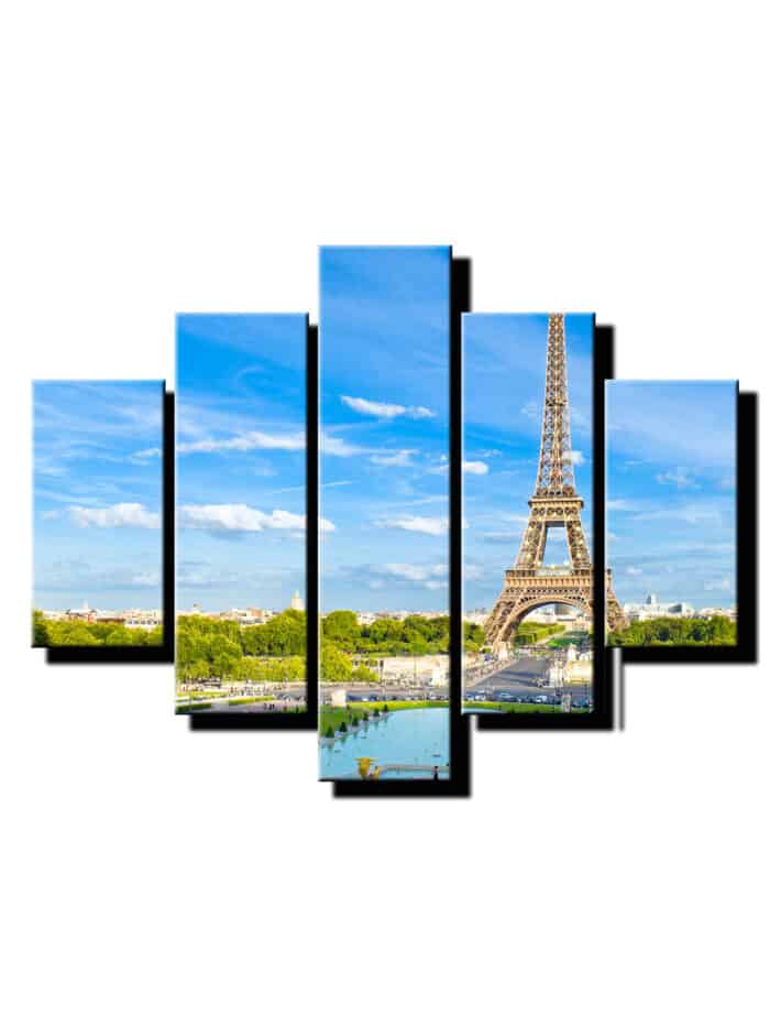 5 dielny obraz eifelova veza a panorama-Viac dielny obraz-Moderne obrazy na stenu-Obraz na stenu