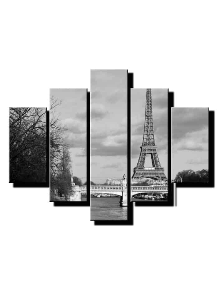 5 dielny obraz eifelova veza ciernobiela-Viac dielny obraz-Moderne obrazy na stenu-Obraz na stenu