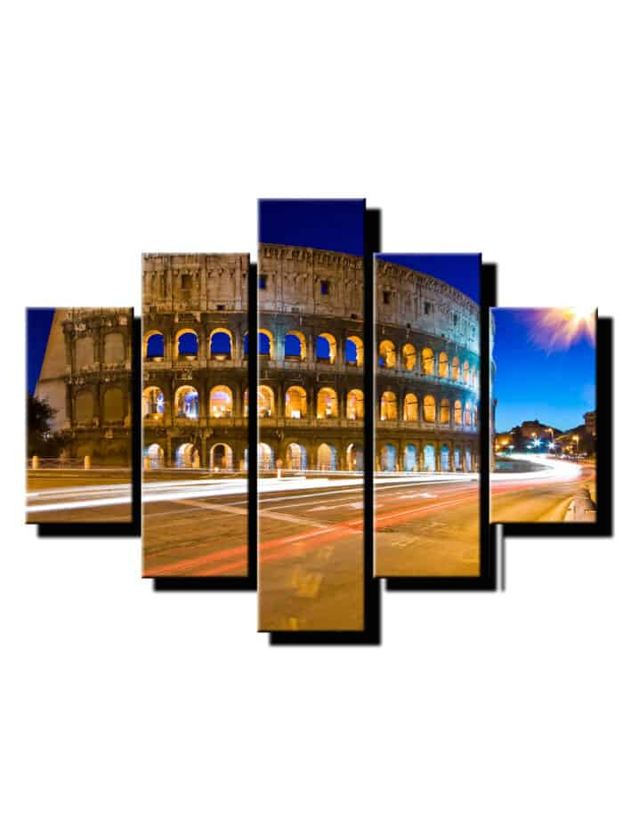 5 dielny obraz koloseum v noci so svetalmi-Viac dielny obraz-moderne obrazy na stenu