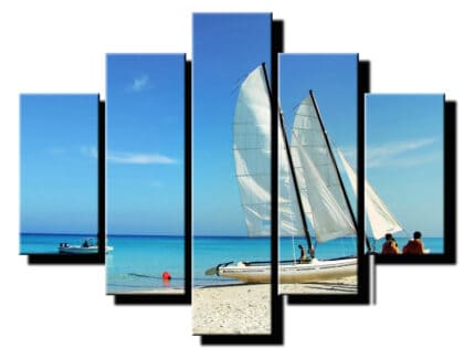 5 dielny obraz lod na plazi-Viac dielny obraz-moderne obrazy na stenu