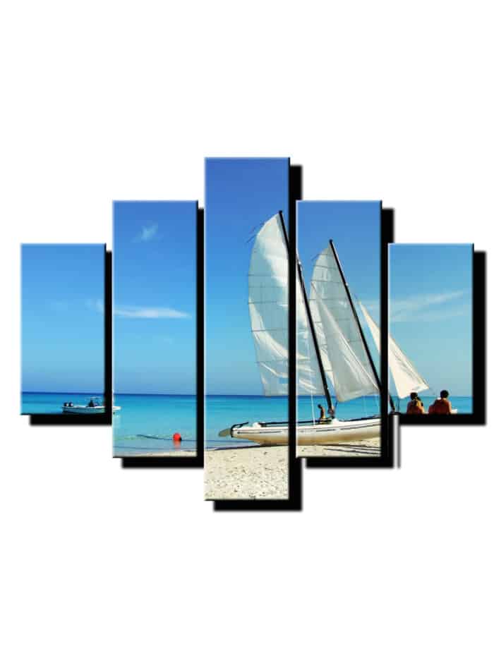 5 dielny obraz lod na plazi-Viac dielny obraz-moderne obrazy na stenu