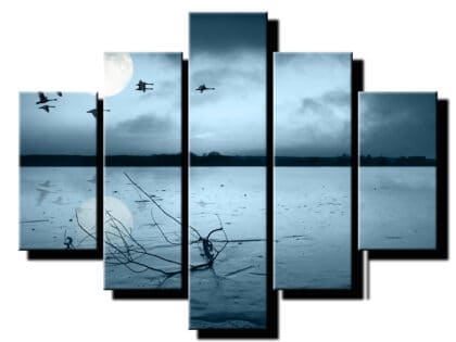5 dielny obraz mesiac nad jazerom-Viac dielny obraz-Moderne obrazy na stenu-Obraz na stenu