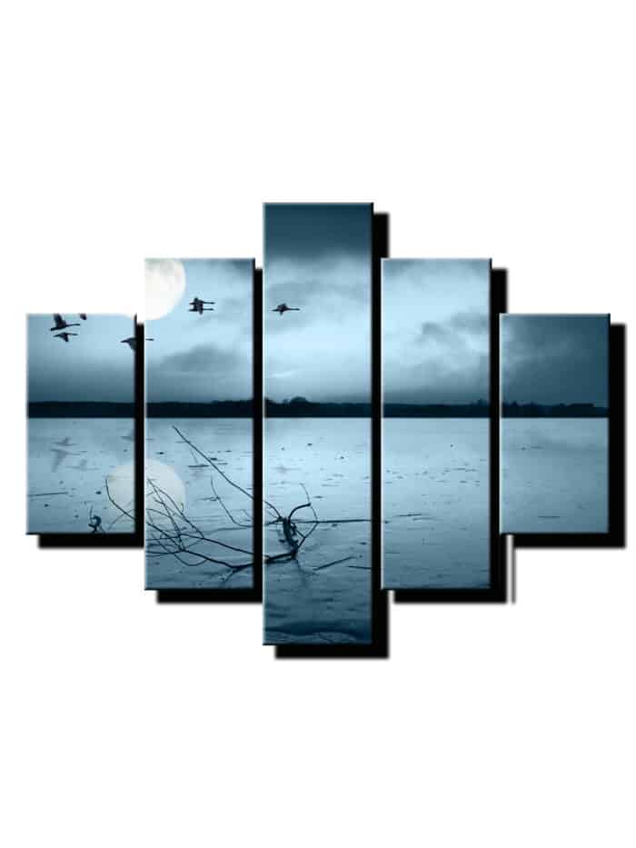 5 dielny obraz mesiac nad jazerom-Viac dielny obraz-Moderne obrazy na stenu-Obraz na stenu