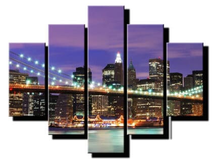 5 dielny obraz mesto plne svetiel v noci-Viac dielny obraz-moderne obrazy na stenu