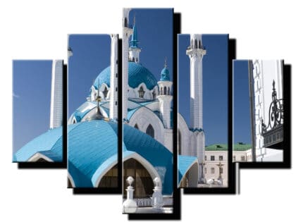 5 dielny obraz modra budova s vezami-Viac dielny obraz-moderne obrazy na stenu