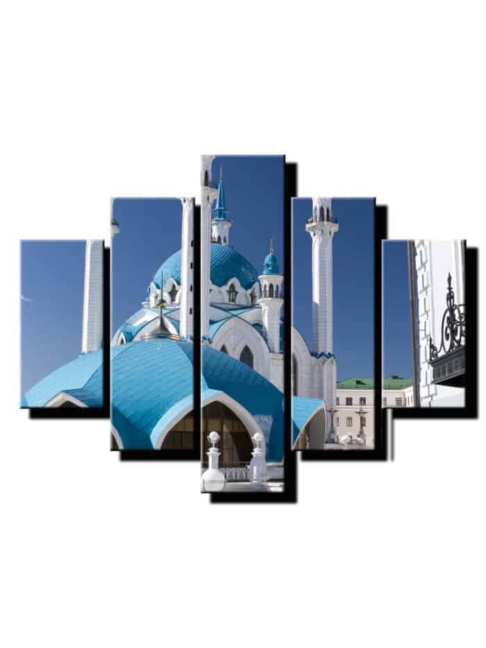 5 dielny obraz modra budova s vezami-Viac dielny obraz-moderne obrazy na stenu
