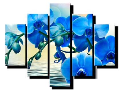 5 dielny obraz modra orchidea na vode-Viac dielny obraz-Moderne obrazy na stenu-Obraz na stenu