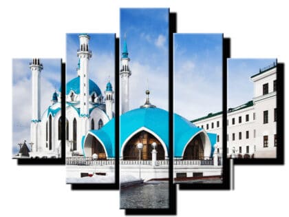 5 dielny obraz modra strecha na budove-Viac dielny obraz-moderne obrazy na stenu
