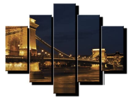 5 dielny obraz most cez rieku nocny-Viac dielny obraz-Moderne obrazy na stenu-Obraz na stenu