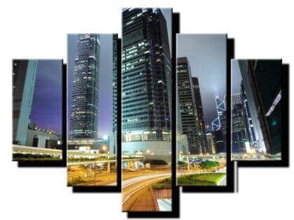 5 dielny obraz mrakodrap v noci-Viac dielny obraz-moderne obrazy na stenu