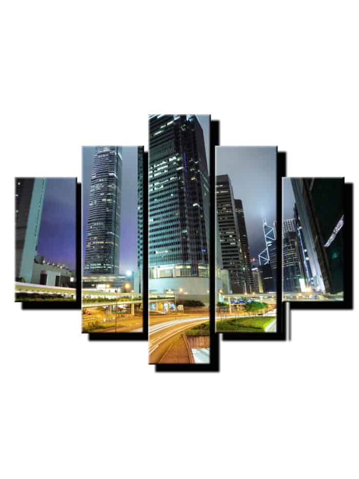 5 dielny obraz mrakodrap v noci-Viac dielny obraz-moderne obrazy na stenu