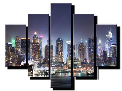 5 dielny obraz mrakodrapy plne svetiel-viac dielny obraz-moderne obrazy na stenu