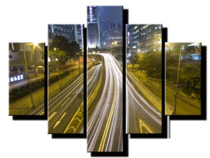 5 dielny obraz nocna cesta do mesta-Viac dielny obraz-Moderne obrazy na stenu-Obraz na stenu