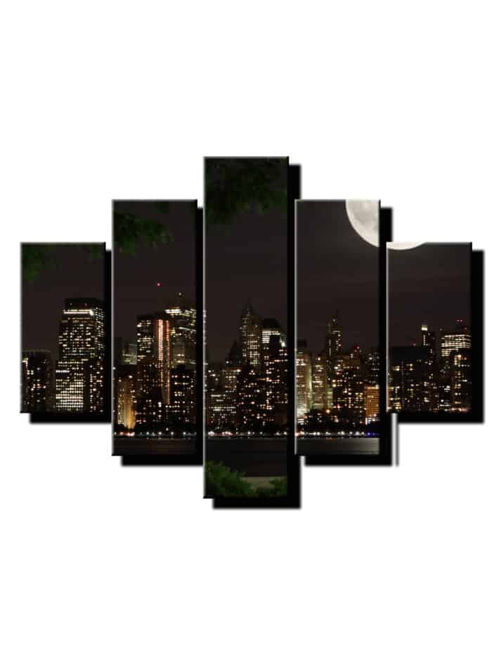 5 dielny obraz nocne mesto s mesiacom-Viac dielny obraz-moderne obrazy na stenu
