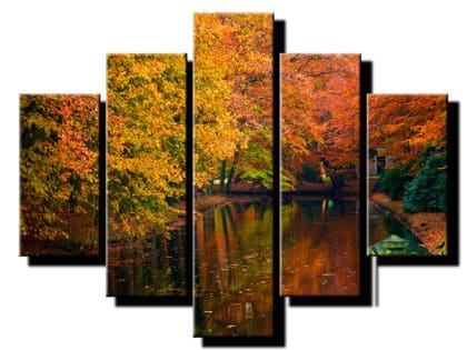 5 dielny obraz popadané lístie na jazere-Viac dielny obraz-moderne obrazy na stenu