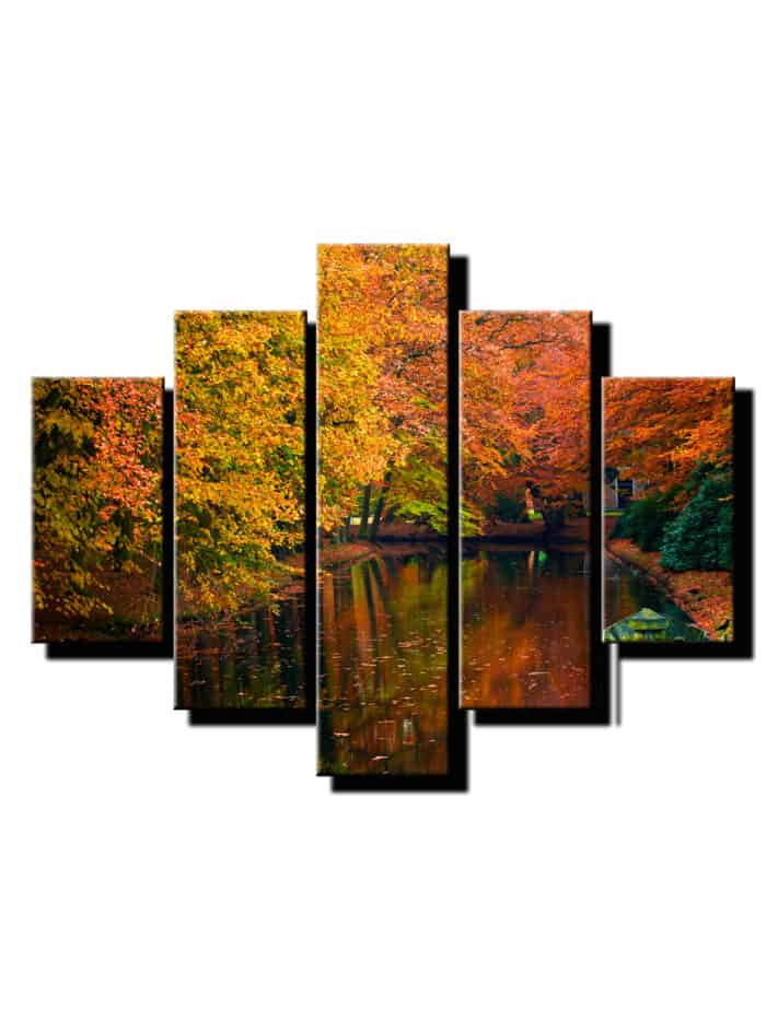 5 dielny obraz popadané lístie na jazere-Viac dielny obraz-moderne obrazy na stenu