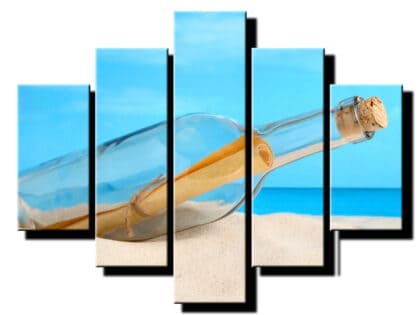 5 dielny obraz sklenena flasa na piesku -Viac dielny obraz-moderne obrazy na stenu