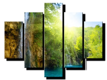 5 dielny obraz slnko a vodopad-Viac dielny obraz-moderne obrazy na stenu