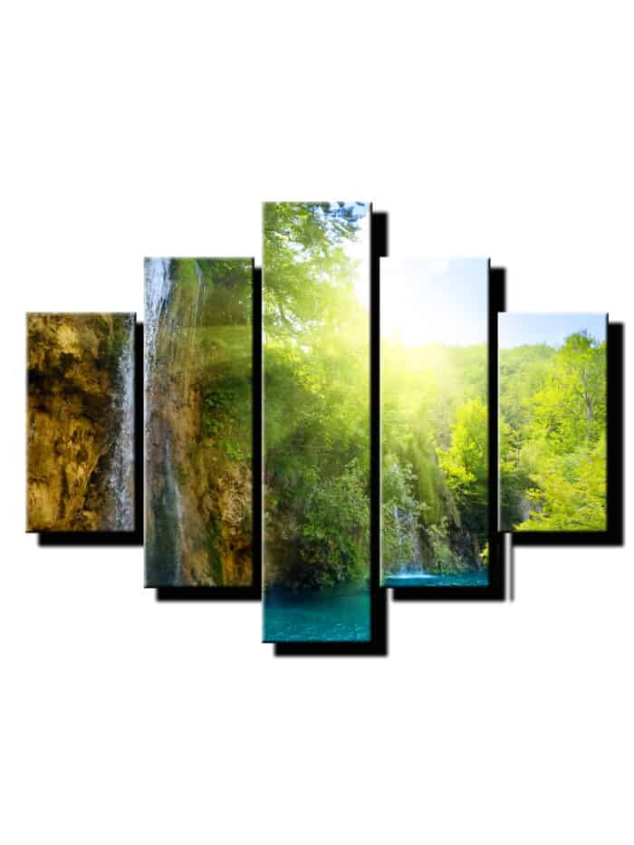 5 dielny obraz slnko a vodopad-Viac dielny obraz-moderne obrazy na stenu