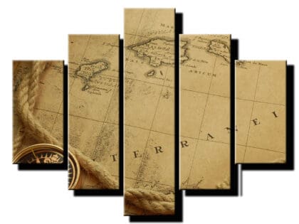 5 dielny obraz stara mapa detail-Viac dielny obraz-moderne obrazy na stenu