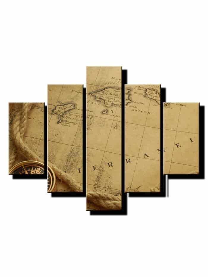 5 dielny obraz stara mapa detail-Viac dielny obraz-moderne obrazy na stenu