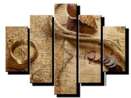 5 dielny obraz stara mapa detial s kompasom-Viac dielny obraz-moderne obrazy na stenu