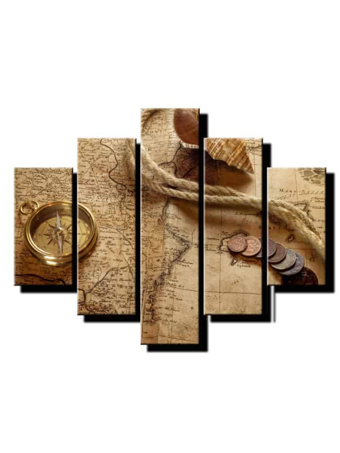 5 dielny obraz stara mapa detial s kompasom-Viac dielny obraz-moderne obrazy na stenu