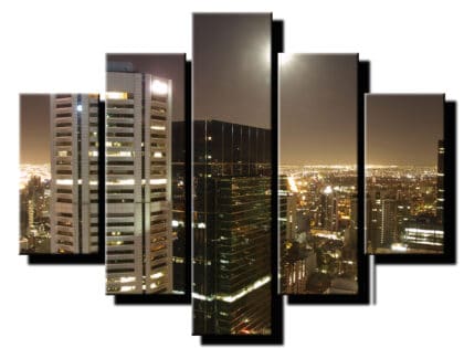 5 dielny obraz vecerne mesto s mesiacom-Viac dielny obraz-moderne obrazy na stenu