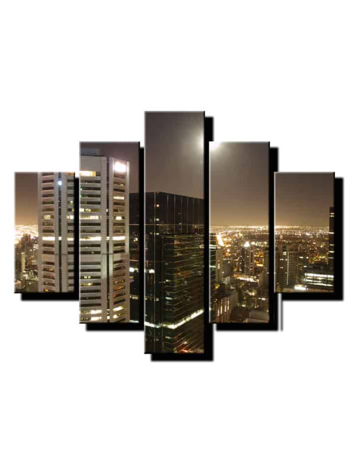 5 dielny obraz vecerne mesto s mesiacom-Viac dielny obraz-moderne obrazy na stenu