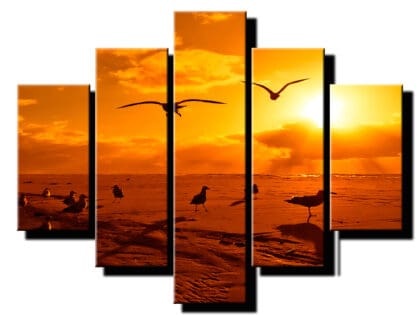 5 dielny obraz vtaky na plazi-Viac dielny obraz-moderne obrazy na stenu