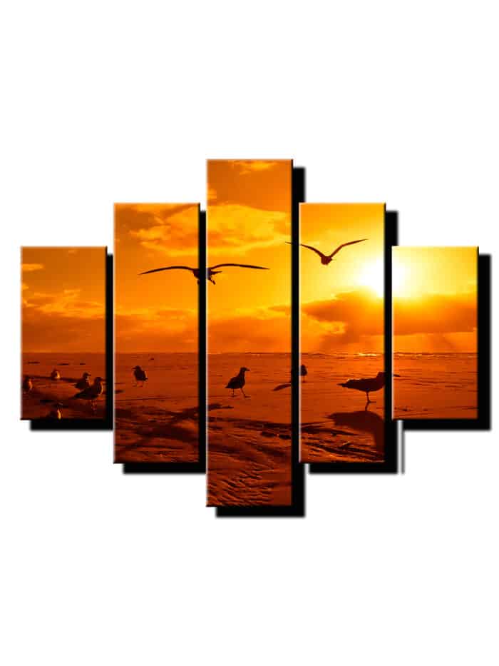 5 dielny obraz vtaky na plazi-Viac dielny obraz-moderne obrazy na stenu
