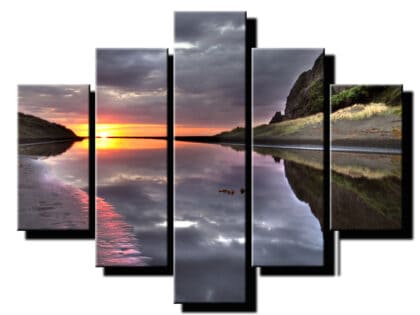 5 dielny obraz západ slnka nad jazerom-Viac dielny obraz-moderne obrazy na stenu
