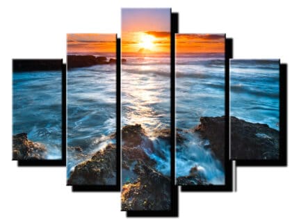 5 dielny obraz zapad slnka nad oceanom-viac dielny obraz-onlinefotka