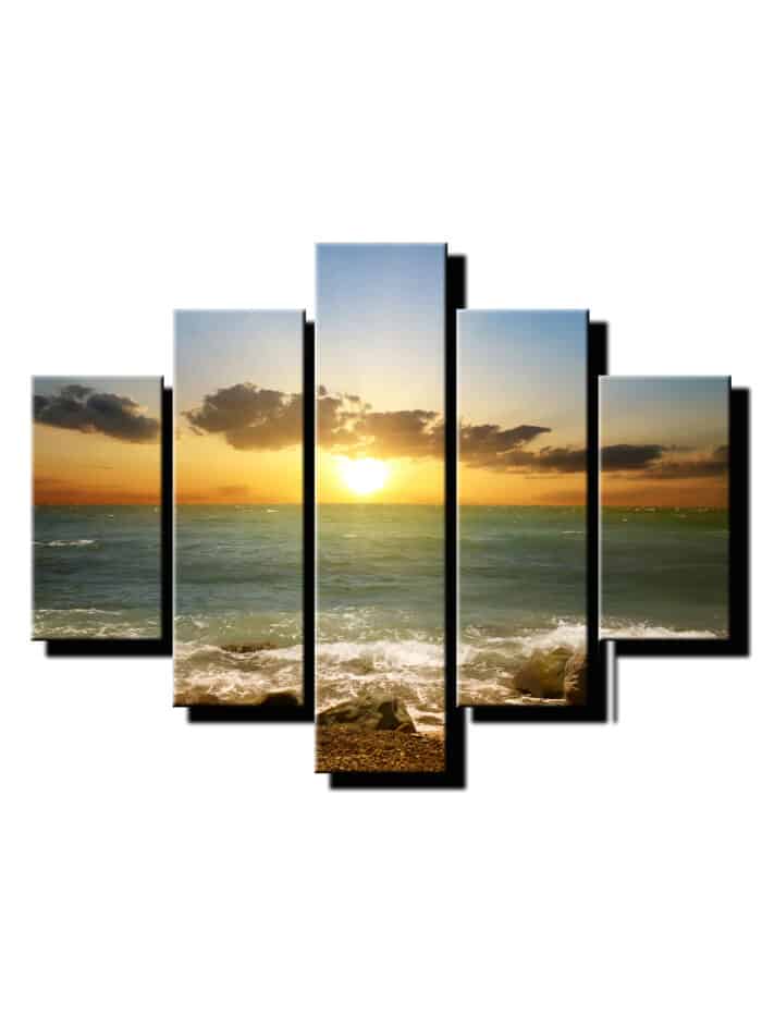 5 dielny obraz zapad slnka pri mori-Viac dielny obraz-moderne obrazy na stenu